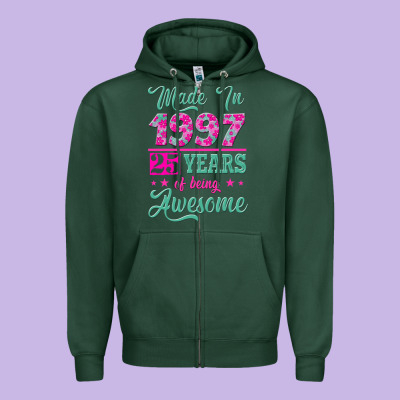 Made In 1997, 25 Years Of Being Awesome Zipper Hoodie Designed By Jasminsmagicworld