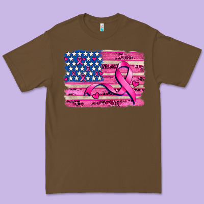 American Flag And  Cancer Ribbon Pattern Premium Tee Designed By Adodesignshop