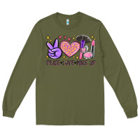 Army Green peace love make up Long Sleeve Tee - MaliasSmallBusiness