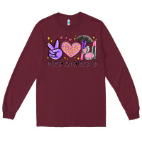 Burgundy peace love make up Long Sleeve Tee - MaliasSmallBusiness