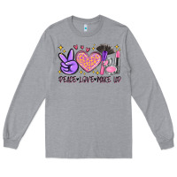 Heather Grey peace love make up Long Sleeve Tee - MaliasSmallBusiness