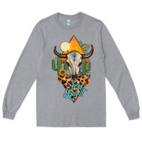 Heather Grey free spirit bull skull Long Sleeve Tee - MaliasSmallBusiness