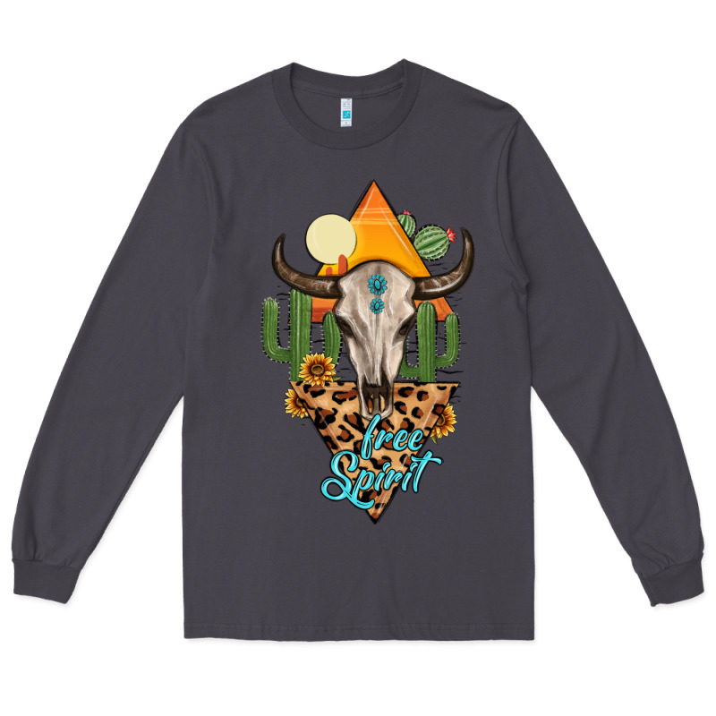 Free Spirit Bull Skull Long Sleeve Tee by MaliasSmallBusiness | Teevron