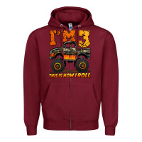Burgundy i'm three this is how i roll monster truck birthday Zipper Hoodie - Jasminsmagicworld