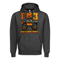 Charcoal Heather i'm three this is how i roll monster truck birthday Zipper Hoodie - Jasminsmagicworld