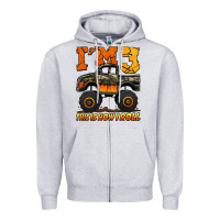 Heather Grey i'm three this is how i roll monster truck birthday Zipper Hoodie - Jasminsmagicworld