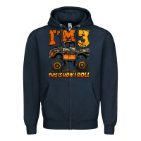 Navy i'm three this is how i roll monster truck birthday Zipper Hoodie - Jasminsmagicworld