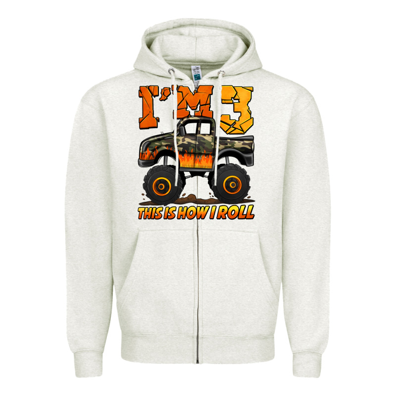 I'm Three This Is How I Roll Monster Truck Birthday Zipper Hoodie by Jasminsmagicworld | Teevron