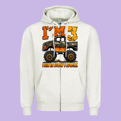 I'm Three This Is How I Roll Monster Truck Birthday Zipper Hoodie Designed By Jasminsmagicworld