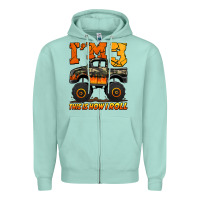 Seafoam i'm three this is how i roll monster truck birthday Zipper Hoodie - Jasminsmagicworld
