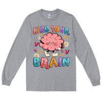 Heather Grey kiss your brain Long Sleeve Tee - MaliasSmallBusiness