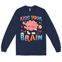 Navy kiss your brain Long Sleeve Tee - MaliasSmallBusiness