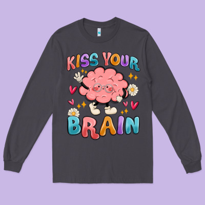 Kiss Your Brain Long Sleeve Tee Designed By Maliassmallbusiness