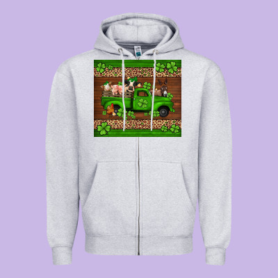 St Patricks Farm Animals Truck Zipper Hoodie Designed By Jasminsmagicworld