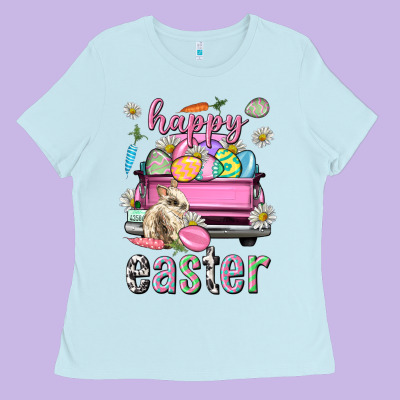 Bunny Happy Easter Truck Easter Day Ladies Tee Designed By Neo Western