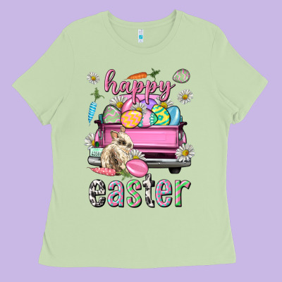 Bunny Happy Easter Truck Easter Day Ladies Tee Designed By Neo Western