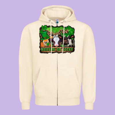 St Patricks Cows Heifers Go Lucky Zipper Hoodie Designed By Jasminsmagicworld