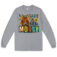 Heather Grey just a little moody with cow Long Sleeve Tee - NancyCooperArtShop