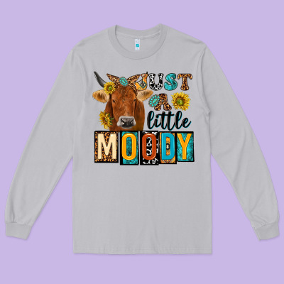 Just A Little Moody With Cow Long Sleeve Tee Designed By Nancycooperartshop