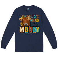 Navy just a little moody with cow Long Sleeve Tee - NancyCooperArtShop