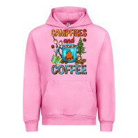 Fuchsia Pink Campfires And Coffee Camping Coffee Urban Hoodie - FaDigitalArtStudio