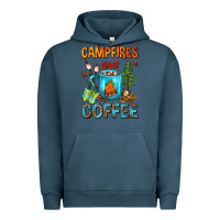 Pigment Midnight Navy Campfires And Coffee Camping Coffee Urban Hoodie - FaDigitalArtStudio