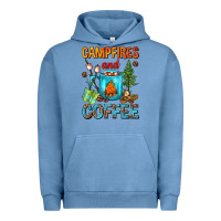 Pigment Pebble Blue Campfires And Coffee Camping Coffee Urban Hoodie - FaDigitalArtStudio