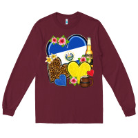Burgundy el salvador hearts Long Sleeve Tee - NancyCooperArtShop