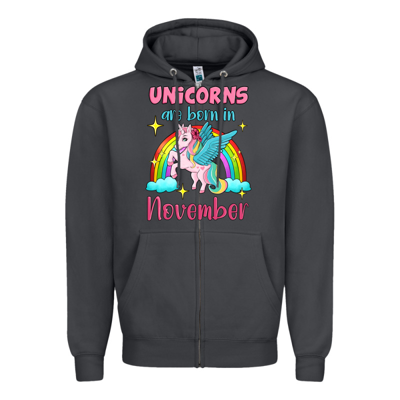 Unicorns Are Born In November Zipper Hoodie by Jasminsmagicworld | Teevron