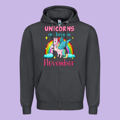 Unicorns Are Born In November Zipper Hoodie Designed By Jasminsmagicworld