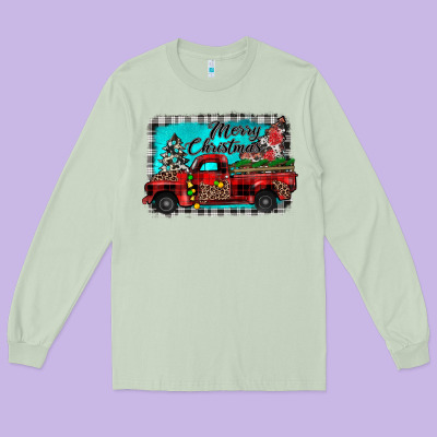 Truck Merry Christmas Long Sleeve Tee Designed By Jahusdesignshop