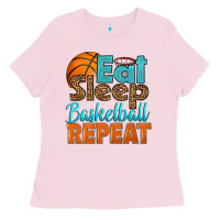 Bubblegum Pink eat sleep basketball repeat Ladies Tee - HRA Design Shop