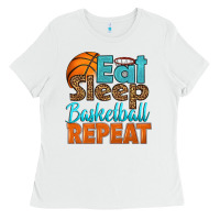 White eat sleep basketball repeat Ladies Tee - HRA Design Shop
