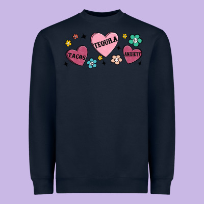 Tacos Tequila Anxiety Heavyweight Sweatshirt Designed By Maliassmallbusiness
