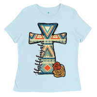 Baby Blue halleluljah aztec cross Ladies Tee - JahusDesignShop