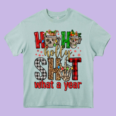 Ho Ho Holly Shit What A Year Heavy Core Tee Designed By Fadigitalartstudio
