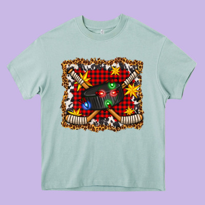 Hockey Christmas With Lights And Stars Heavy Core Tee Designed By Fadigitalartstudio