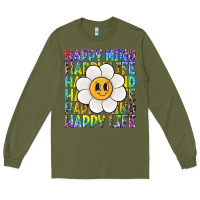 Army Green happy mind happy life Long Sleeve Tee - NancyCooperArtShop