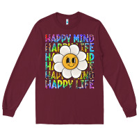 Burgundy happy mind happy life Long Sleeve Tee - NancyCooperArtShop