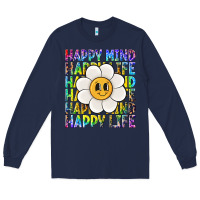 Navy happy mind happy life Long Sleeve Tee - NancyCooperArtShop
