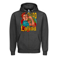 Charcoal Heather hundred percent latina strong woman Zipper Hoodie - Jasminsmagicworld