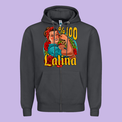 Hundred Percent Latina Strong Woman Zipper Hoodie Designed By Jasminsmagicworld