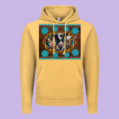 Western Baby Cow Turquoise Gemstones  Leopards Vintage Hoodie Designed By Barkaloodesign