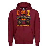 Burgundy i'm one this is how i roll monster truck birthday Zipper Hoodie - Jasminsmagicworld