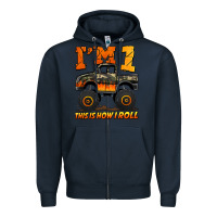 Navy i'm one this is how i roll monster truck birthday Zipper Hoodie - Jasminsmagicworld