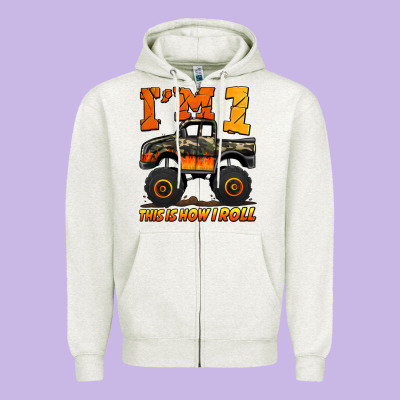 I'm One This Is How I Roll Monster Truck Birthday Zipper Hoodie Designed By Jasminsmagicworld