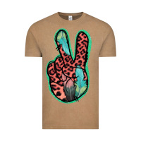 Vintage Coffee Feather Pink Leopard Peace Sign Vintage Tee - Jasminsmagicworld