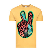 Vintage Mustard Feather Pink Leopard Peace Sign Vintage Tee - Jasminsmagicworld