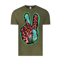 Vintage Olive Feather Pink Leopard Peace Sign Vintage Tee - Jasminsmagicworld