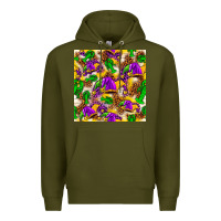 Army Green Mardi Gras jester had and crawfish with leopard pa Premium Hoodie - HowdyJamesFarm